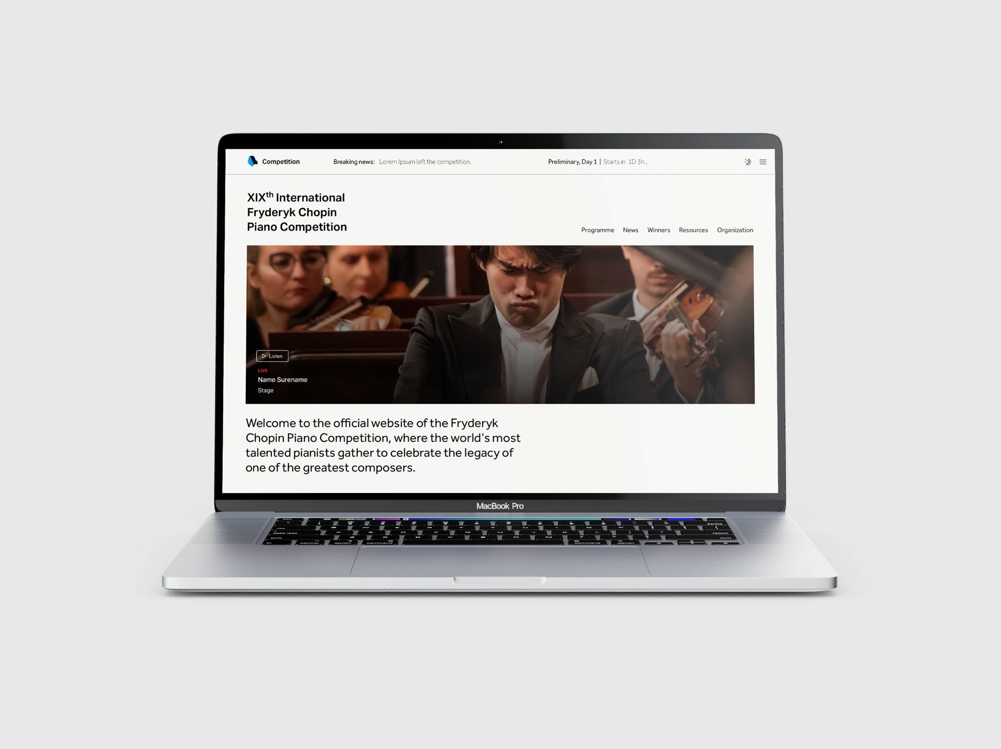 Macbook with Chopin Competition website design