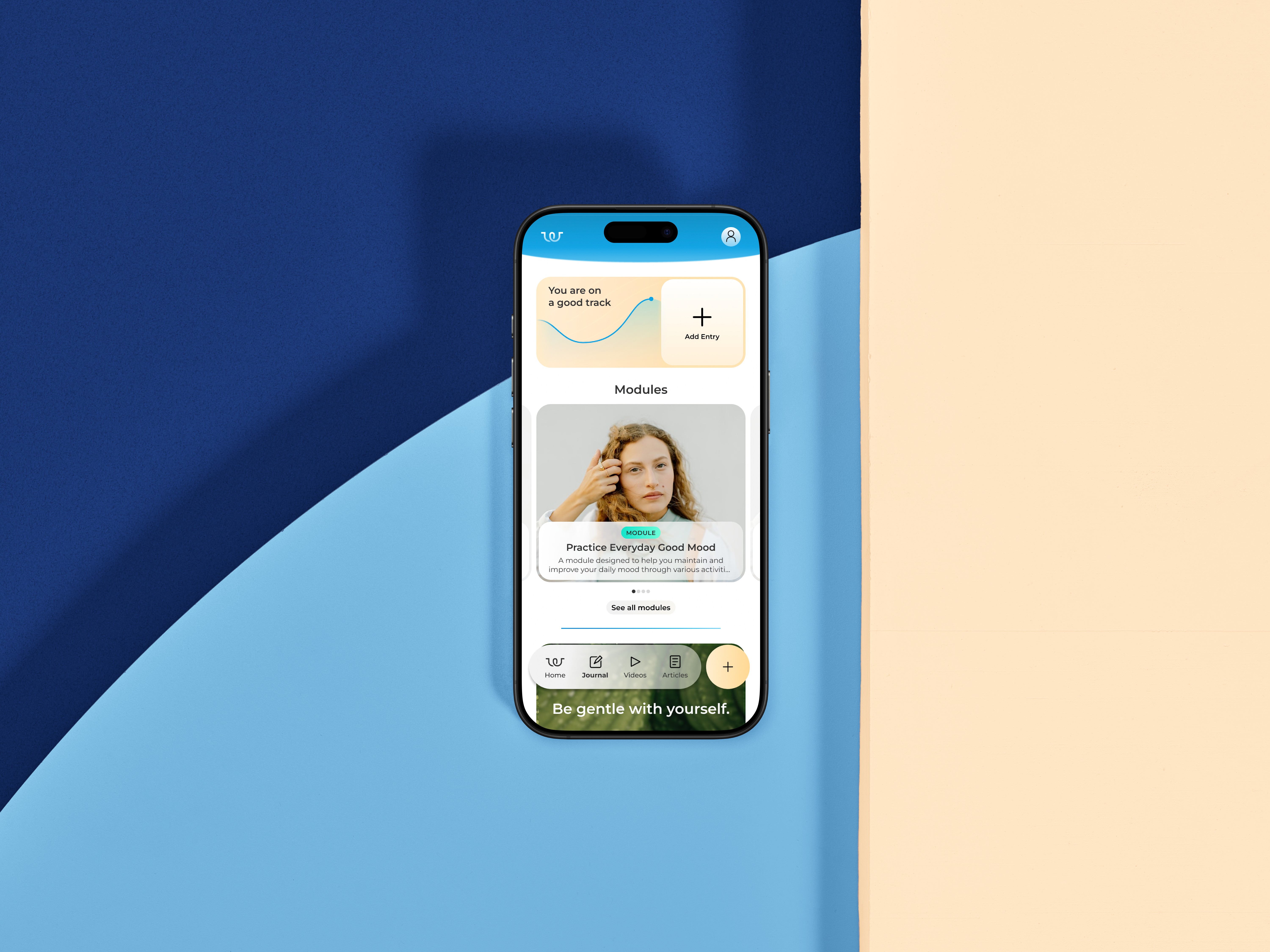 Iphone mockup with WellTeens app open