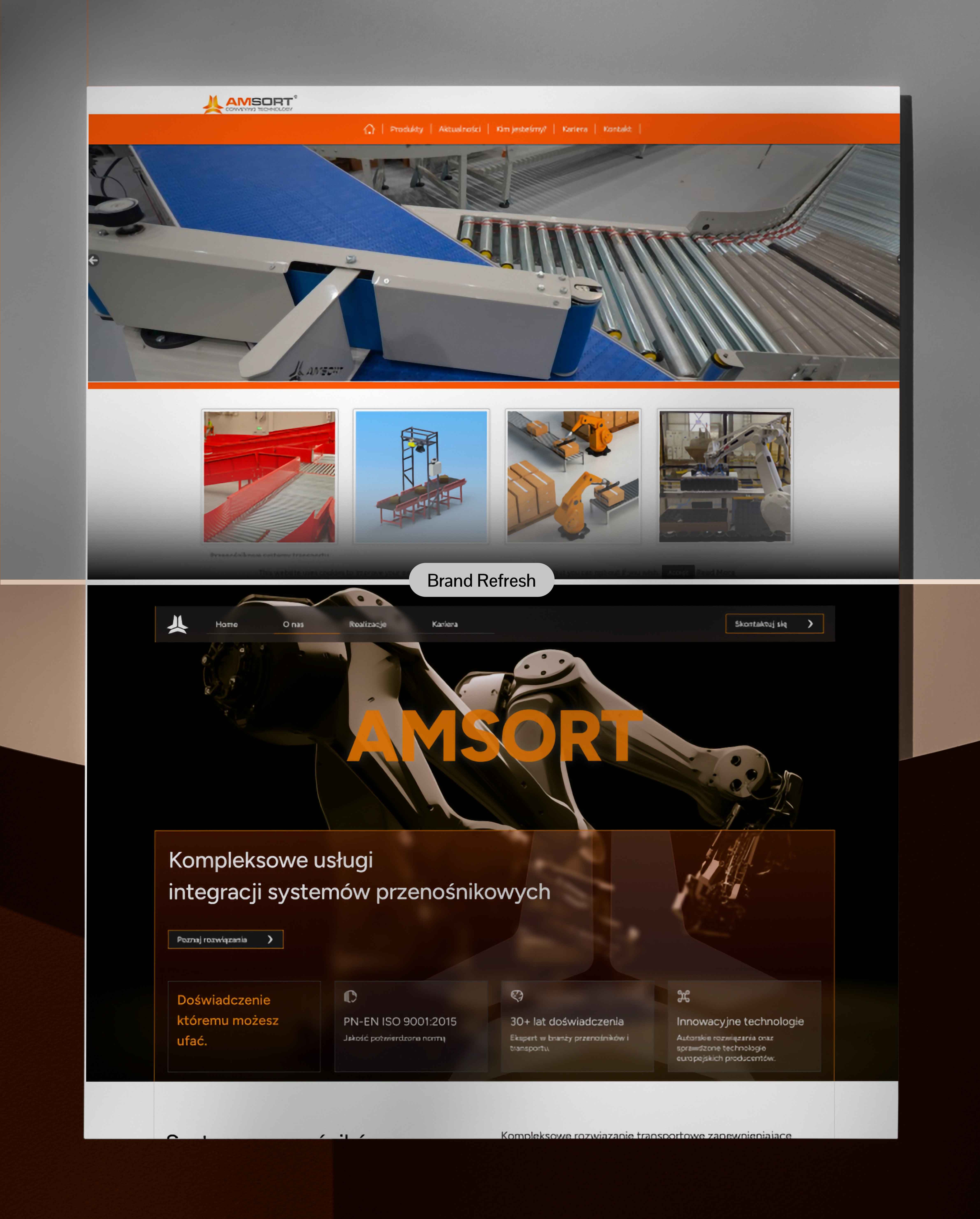 Graphic shocasing before and after of amsort webpage redesign