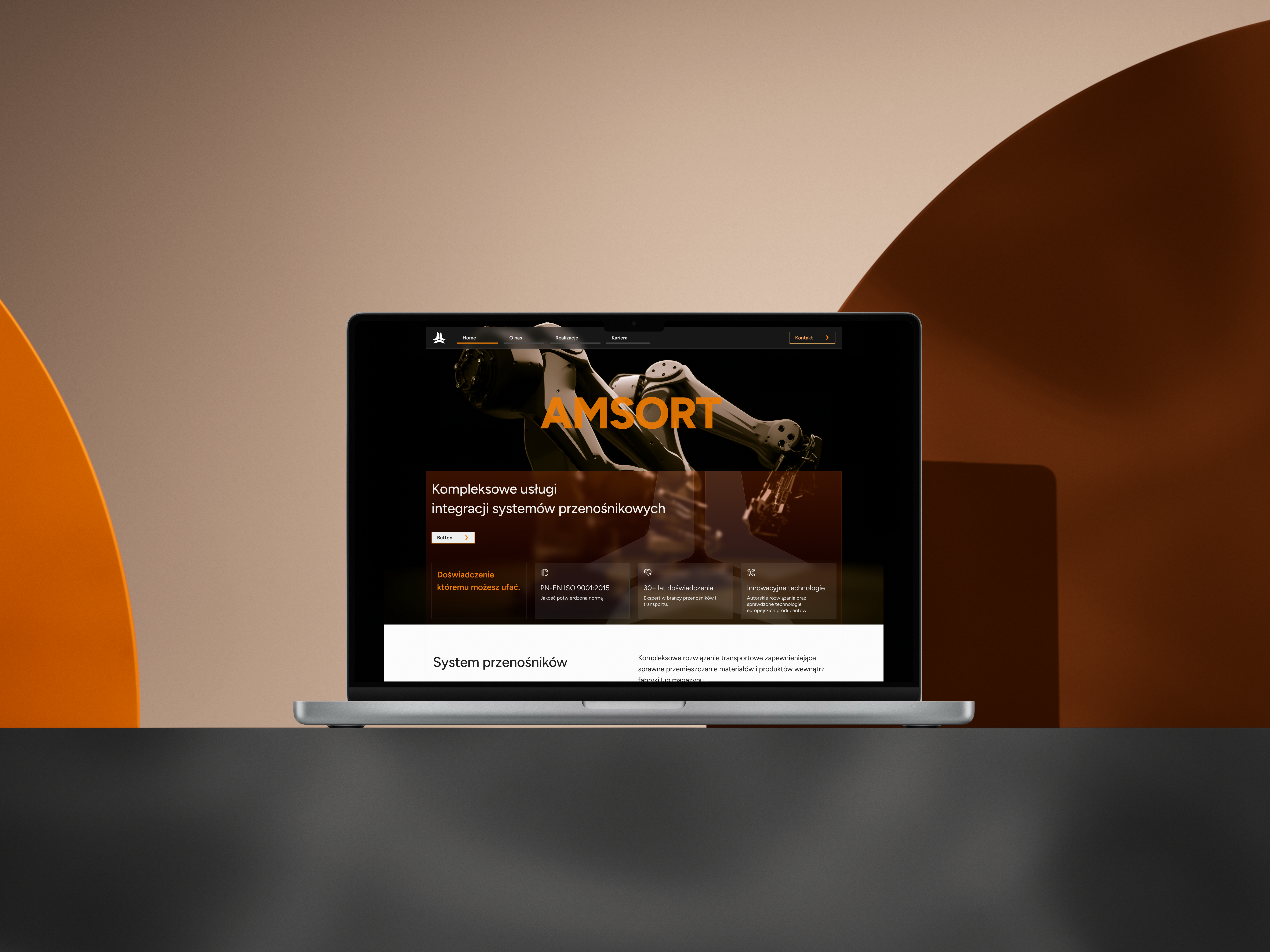 A Macbook mockup with new amsort webpage 